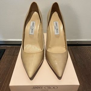 Jimmy Choo Abel 247 patent nude pumps, size US10.5